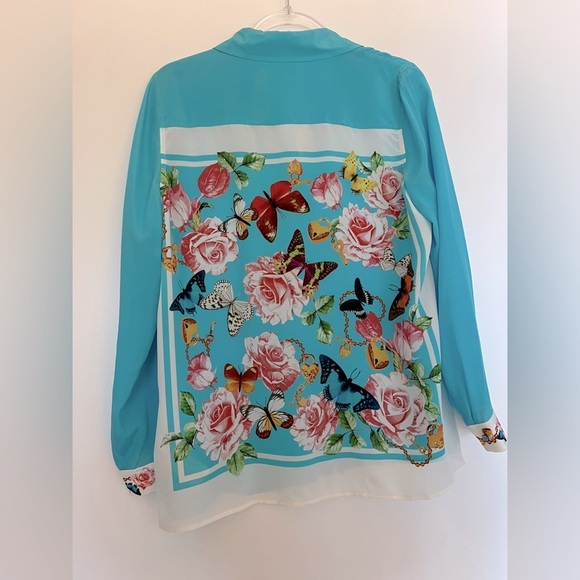 NEW L'AGENCE GIO SILK BLOUSE - AQUA MULTI BUTTERFLY SCARF / Medium - Picture 6 of 8